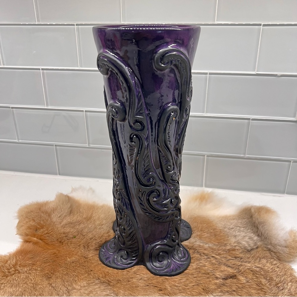 Handmade Purple Ceramic Art Large Stoneware Vase, Applied Pattern The Kraken